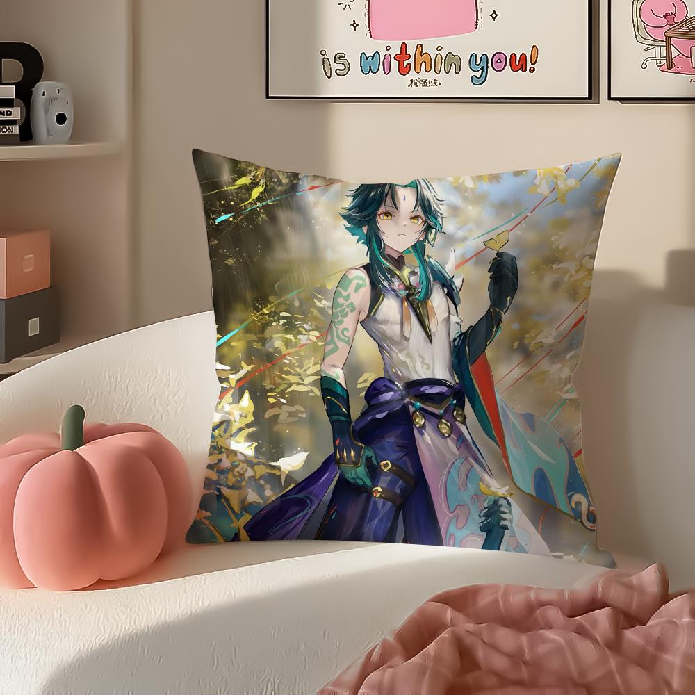 Game Genshin Xiao Cushion Cover Pillowcase Short Plush Invisible zipper Room Sofa Cushion Cover