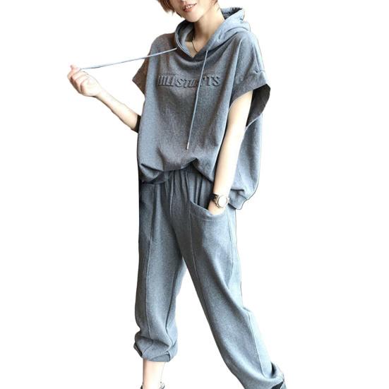 2 шт./компл. комплект брюк с капюшоном на шнурке, однотонный, с короткими рукавами, с эластичной резинкой на талии, карманами, с капюшоном, свободные женские повседневные брюки с ремешками на щиколотке