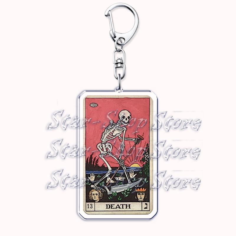 Popular Culture Halloween Tarot Card Keychains for Accessories Moon Luna Death Keyring Jewelry Fans Lovers Friends Reader Gifts
