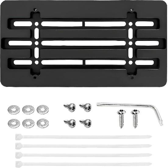 Front License Plate Bracket Holder, Bumper Car Tag Frame Mount Adapter Kit with Wrench Cable Ties, Universal n Standard Licence Plate Cover for Most