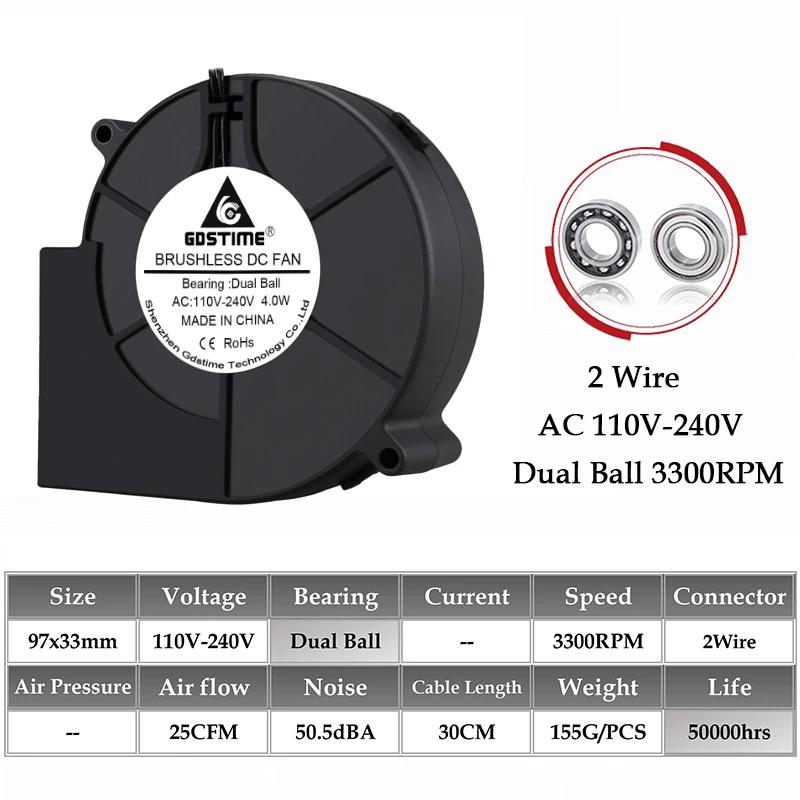 1Pcs Gdstime EC Axial Fan 60mm 80mm 90mm 120mm PC Dual Ball Brushless Fan Cooler AC 110V 120V 220V 230V 240V Computer Case Fan
