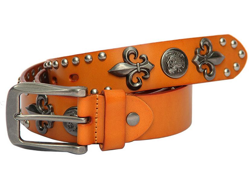 Мужской панк-стиль, ремень из натуральной коровьей кожи с заклепками-черепами