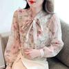 Мода 2024 Осень Длинный рукав Воротник-бант Повседневный Оборки Принт Шифон Блузка Рубашка Женские Топы Блузки Рубашки J538
