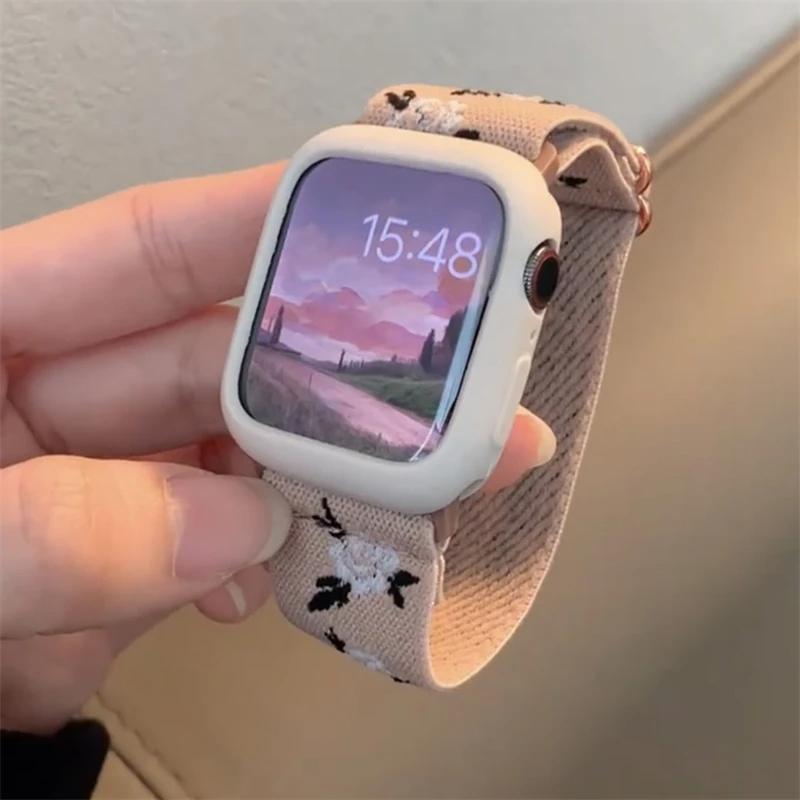 Ретро Цветочный Ремешок+Чехол Для Apple Watch Ремешок 49мм 40мм 44мм 45мм 41мм 38 42мм Эластичный Нейлоновый Ремешок Для iWatch Серии 3 4 5 6 SE 7 8