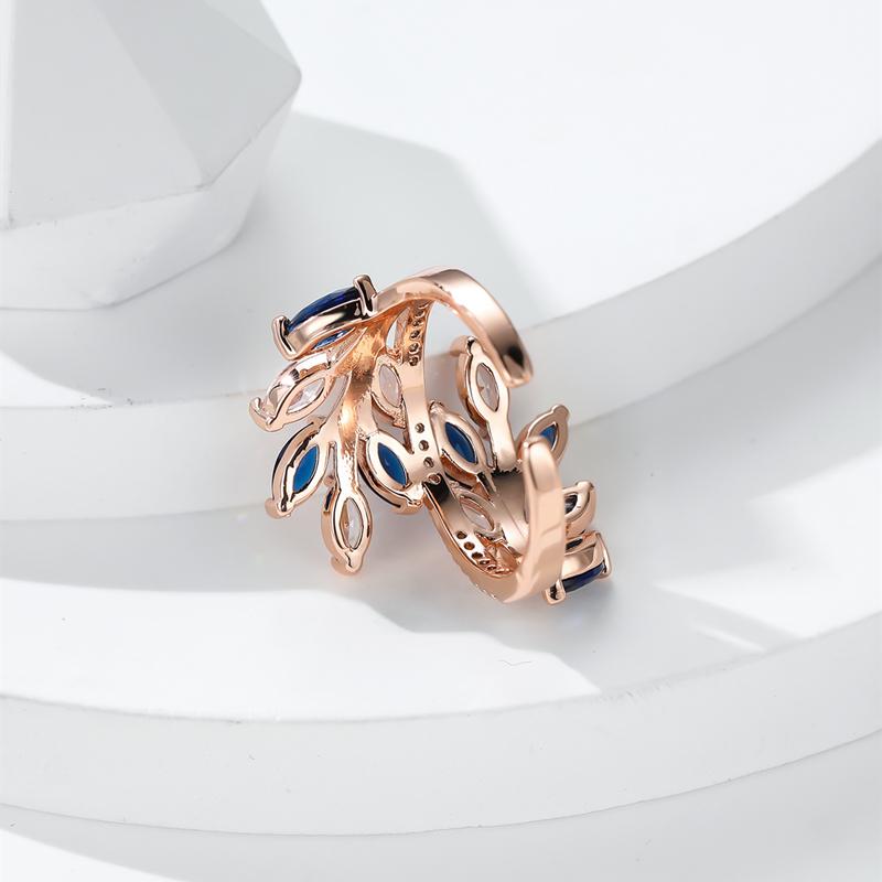 Luxury Tree Leaf Wedding Rings for Women Engagement Jewelry Marquise Stone Open Adjustable Finger Ring