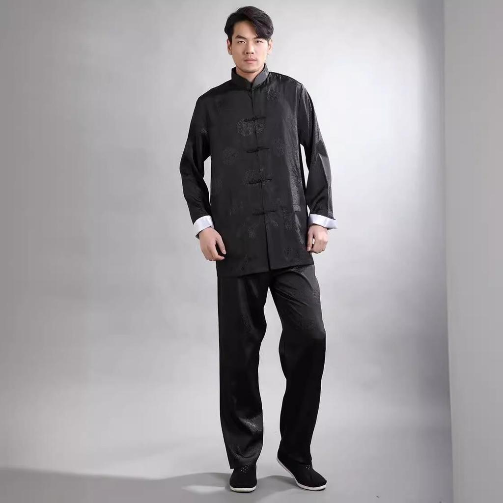 Мужской шелковый комплект тансюит с длинным рукавом - Костюм для кунг-фу с рукавами, которые можно подвернуть, для весны и осени