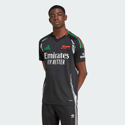 Мужская черная футбольная футболка Adidas Arsenal AEROREADY 24/25, выездная, с логотипом Labrum London, с V-образным вырезом, с капюшоном, с коротким рукавом