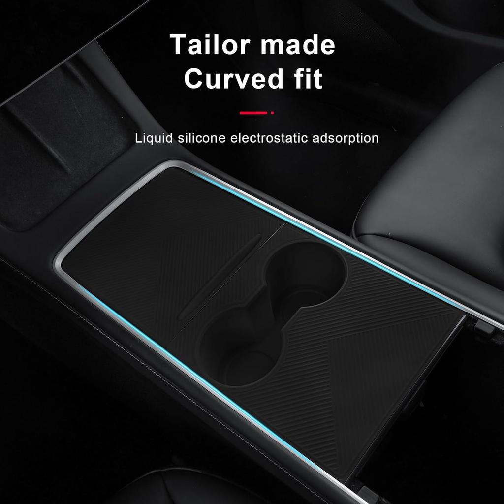 Center Console Silicone Wrap Kit With Cup Holder For Tesla Model 3 - / Model Y -2024 (Black)