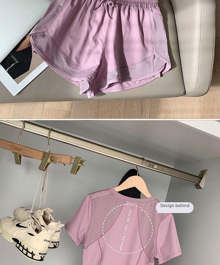 Женский летний комплект из трех предметов для йоги: Эластичная, быстросохнущая, дышащая и легкая спортивная одежда для фитнеса, бега и йоги.