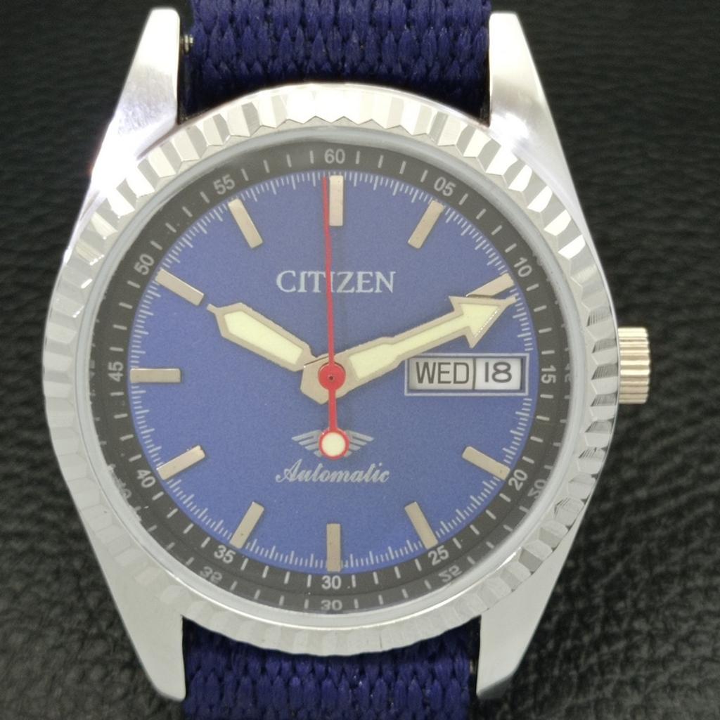 REFURBISHED CITIZEN AUTOMATIC 8200 JAPAN MENS DAY&DATE BLUE DIAL WATCH a432565-2 R112-a432565