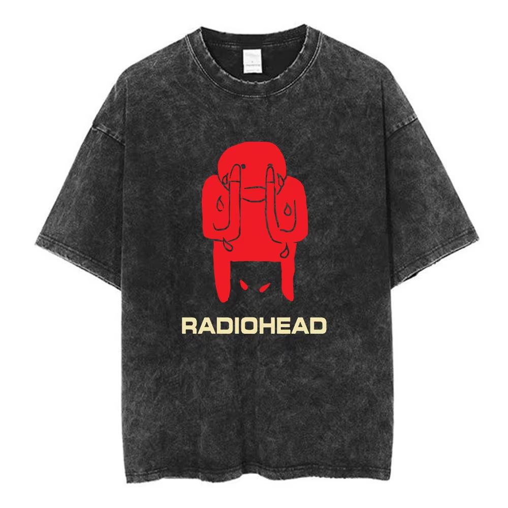 Rock Band Radiohead The Bend Забавная Кошка Винтажные Стираные Футболки Мужские Женские Мода Хип-Хоп Футболки Хлопок Мужская Футболка Уличная Одежда