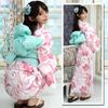 RAVIR Yukata Refreshing White Background with Watercolor and Soft Pink Floral Includes a Fluffy Obi Belt and One Size Fits All Women's 3-Piece Set