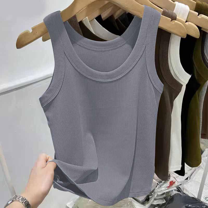 Женский топ на бретельках в рубчик из ледяного шелка с U-образным вырезом и бретельками для весны и лета