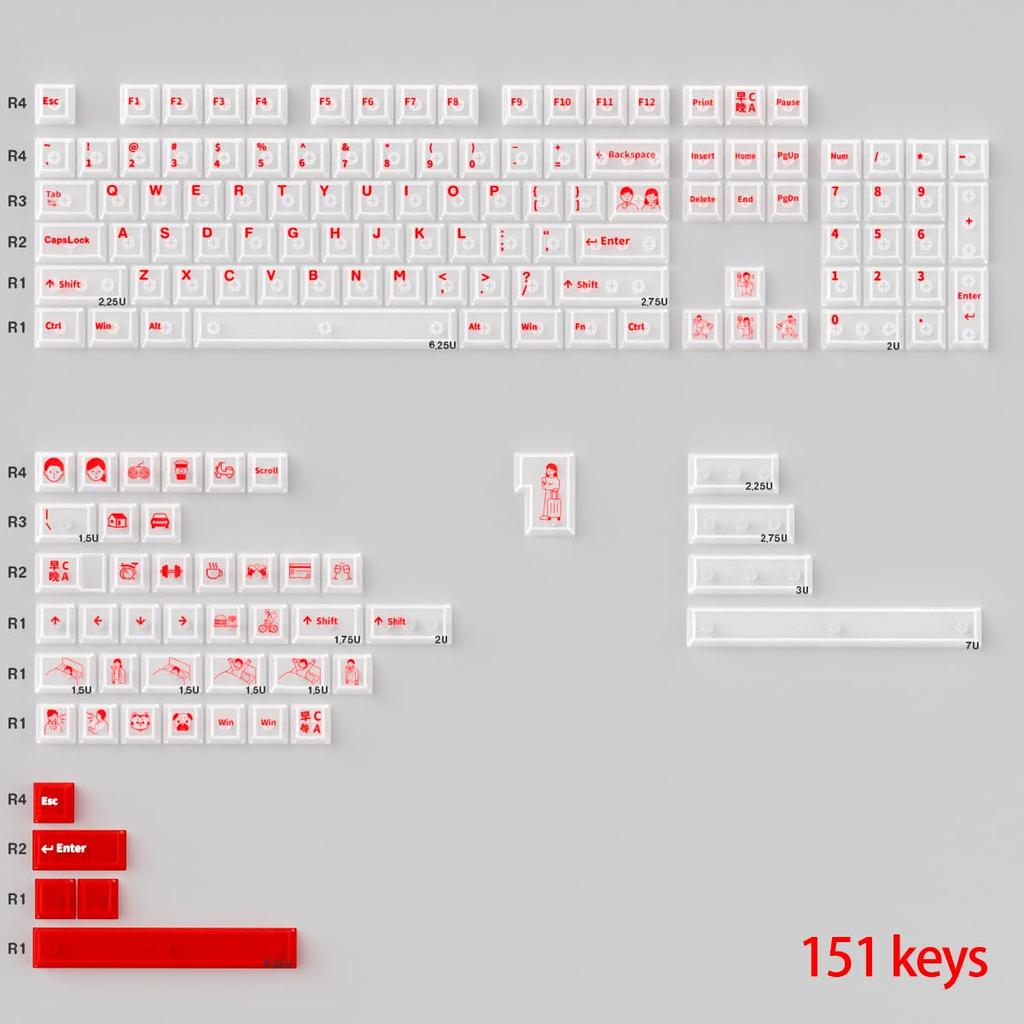 Белые прозрачные колпачки клавиш 151 клавиша Прозрачный профиль Cherry Подсветка клавиатуры Кристальные колпачки клавиш из ПК Кастомные колпачки клавиш 75 процентов Просвечивающие RGB Механические