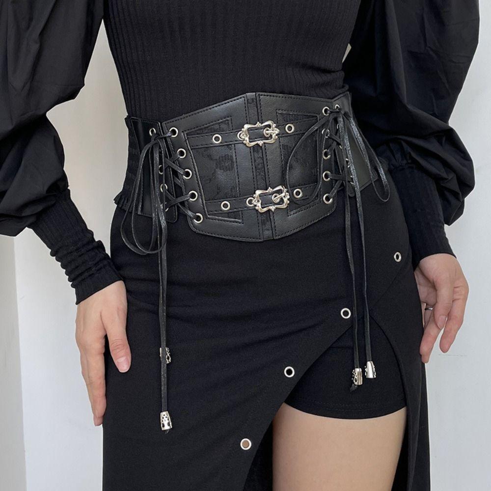 Adjustable Lace Cummerbunds Solid Color Wide Waist Corset Punk Corset Belt Outfits