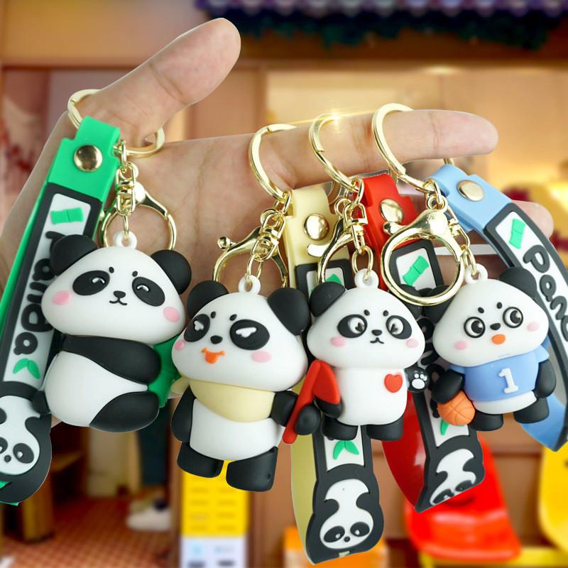 Whimsical Panda Cartoon Keychain Creative Rubber Charm For Backpack Or Keys Car