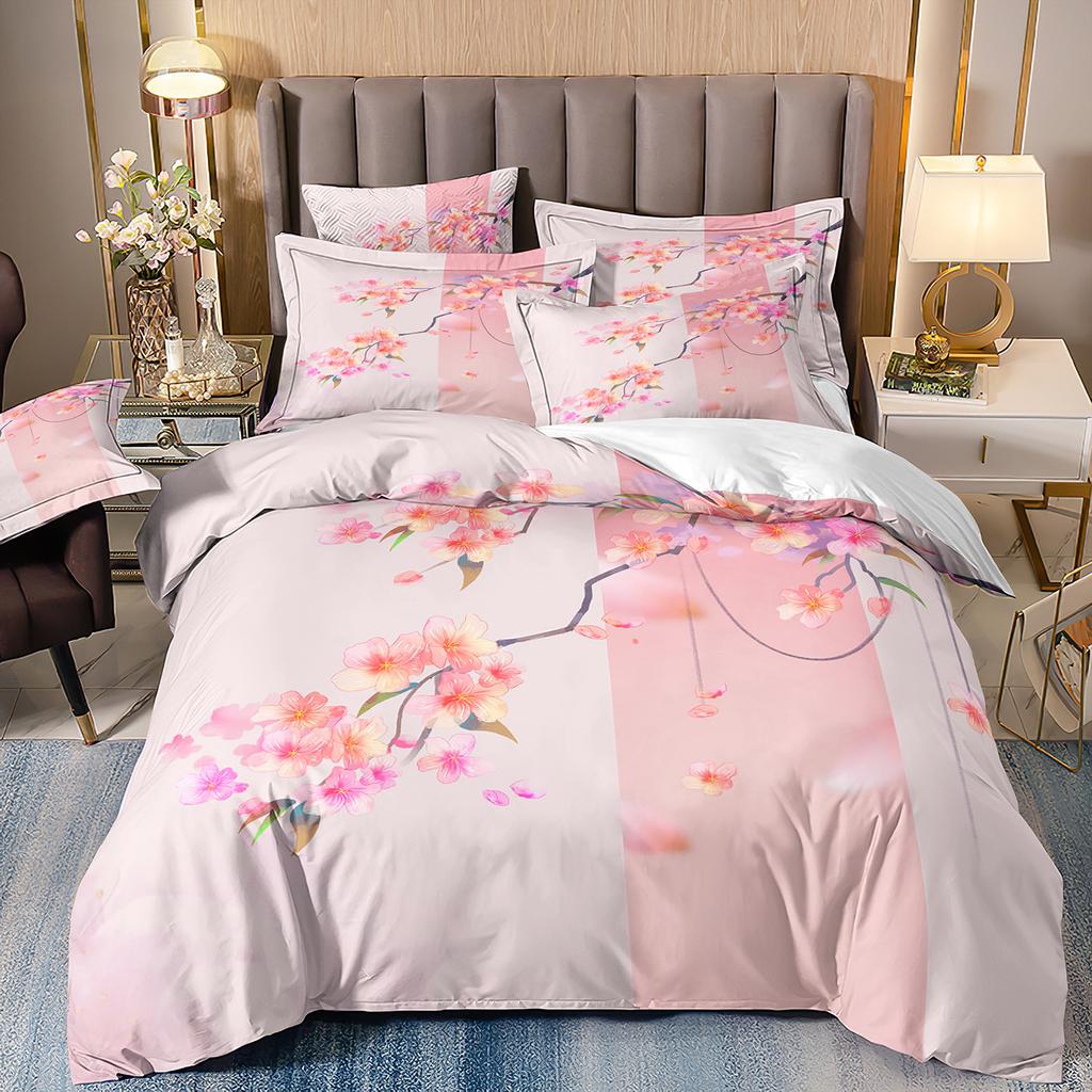 3D Three-Piece Ukiyo-E Painting Wave Flower Quilt Cover Digital Printing Bedding