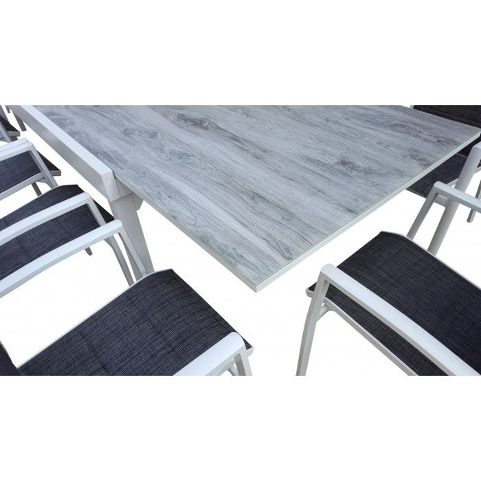 Salon de jardin Ensemble ModuloWood T 6/10 + F 10 Verre Déco Bois Blanc Wilsa Garden
