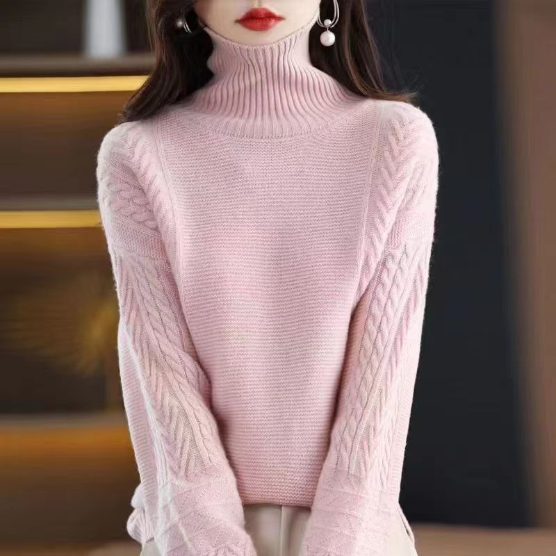 Solid Color Turtleneck Sweater Women's Loose Pullover All-match Knitted Bottoming Shirt for Autumn and Winter