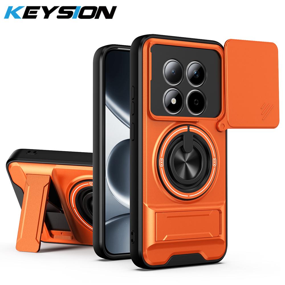 KEYSION Магнитный чехол для телефона Xiaomi POCO M8 5G M8 Pro 5G Защита камеры со сдвижной крышкой Вертикальная подставка Кольцо Ударопрочная задняя крышка