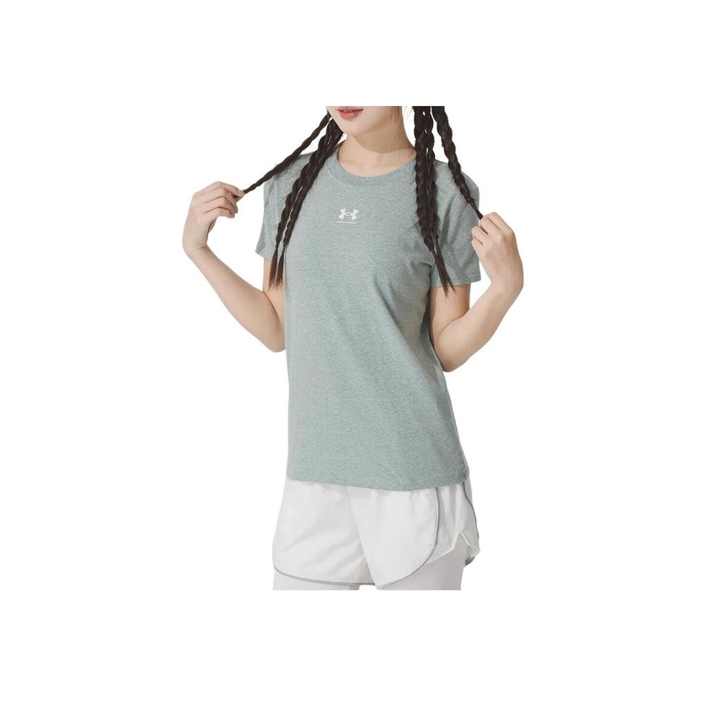 Under Armour Rival Core Удобная Модная Однотонная Простая Футболка с Коротким Рукавом Стандартного Кроя Женские Топы Светло-Зеленый 1383648-349