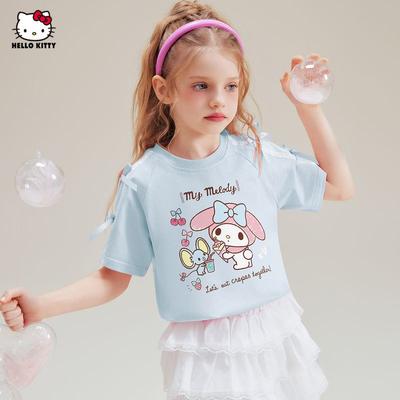 Детская футболка с коротким рукавом My Melody 2025 Лето Синяя Милая Летняя Одежда для Детей Стильный Топ для Девочек