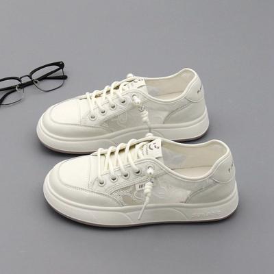 Женские парусиновые дышащие белые туфли на одной педали, летние туфли на плоской подошве с круглым носком и стразами