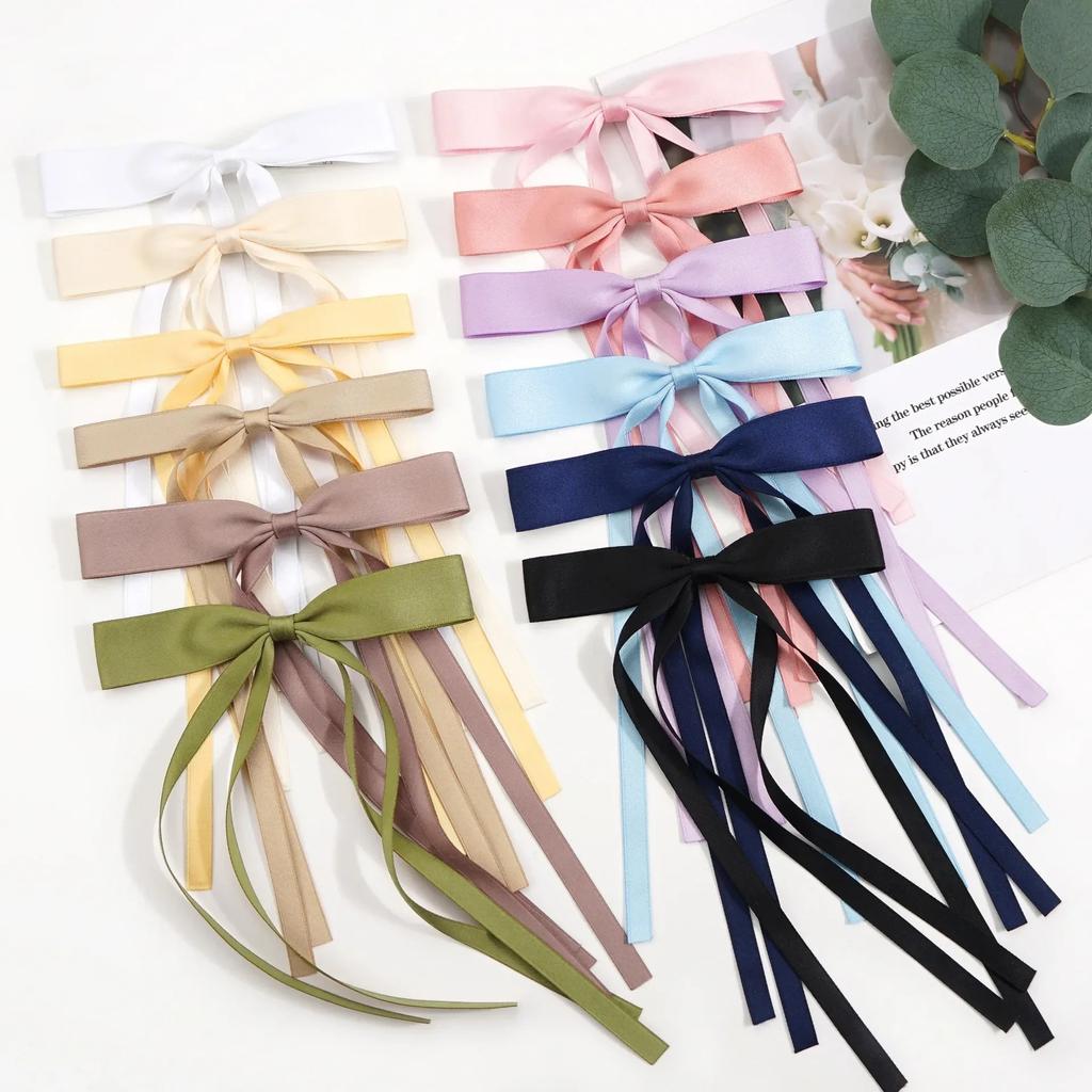 Sweet Bow Ribbon Hair Clips Elegant Women Girls Long Ribbon Hairpin Daily Party Gifts Wedding Jewelry Fashion Style Accessories