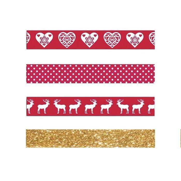 4 masking tapes de Noël - rouge, blanc, doré à paillettes