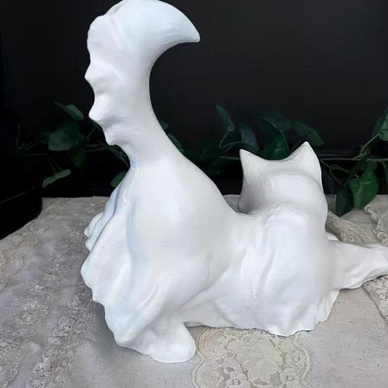 Хэллоуин Статуэтка кота-призрака Светящаяся в темноте Черно-белая статуэтка кота-призрака из смолы Украшение Настольное украшение Подарок для любителей кошек