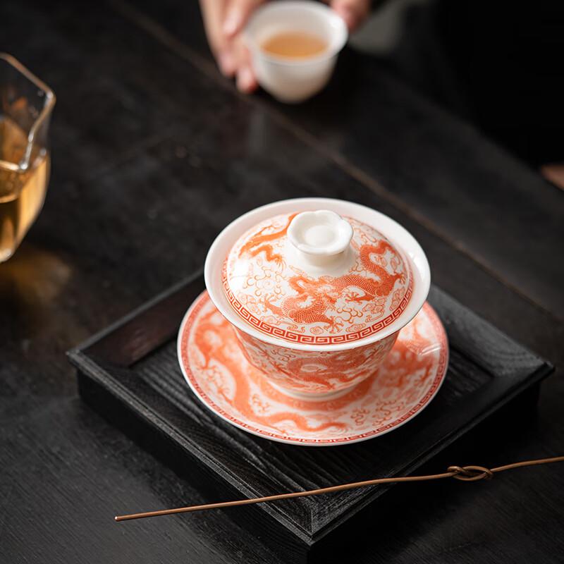 Sushih Ceramic Red Nine-Dragon Sancai Gaiwan Tea Bowl