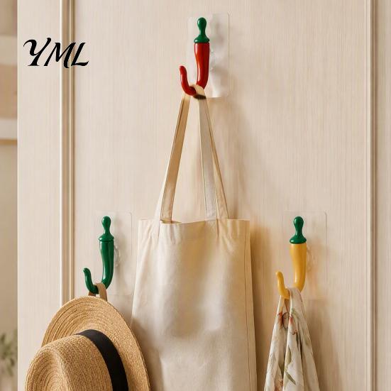 Decorative Pepper Hooks 2PCS Chili Adhesive Hooks, Cute Punch-Free Wall Hangers, Heavy Duty Hanging Seamless Storage for Kitchen Bathroom And Entryway