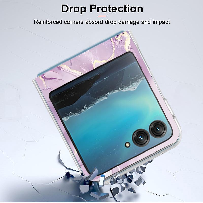 Для Samsung Z Flip6 Flip5 Flip4 Flip3 Motorola Razr 40 Ultra складной чехол для телефона PC мягкий мраморный ударопрочный тонкий корпус