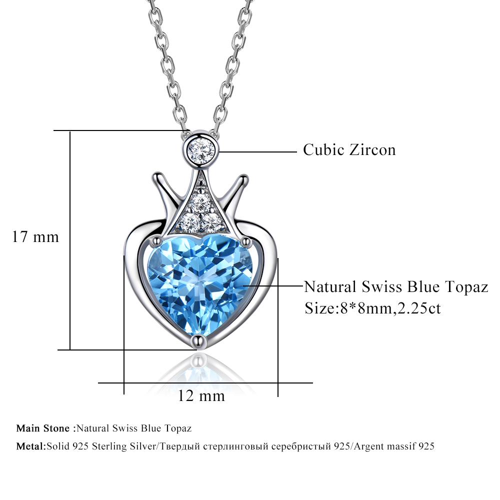 Umcho 2.25ct Natural Blue Topaz Gemstone Pendants For Women Heart Jewelry Wedding Valentine's Day Gift