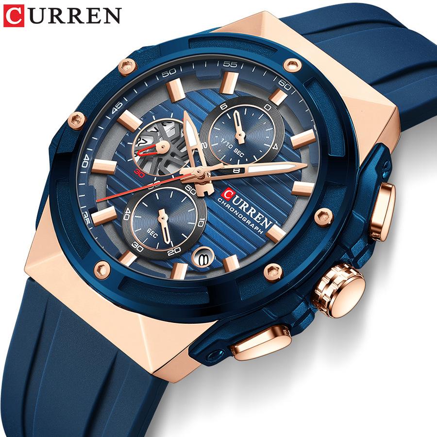 CURREN Top Luxury Quartz Men's Watch Silicone Strap Multifunctional Timing Code Classic Luminous Waterproof Men's Watch