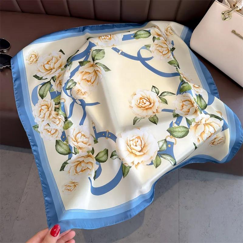 Fashion Handkerchief Women Neck Scarves Silk Satin Headband Small Hijab Scarfs Cartoon Print Kerchief Cute Hair Scarf For Ladies