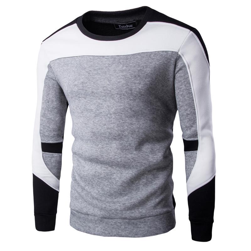 Men's Casual Patchwork Pullover Fashionable Round Neck Thick Long Sleeved Pullover