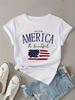 Женская патриотическая футболка с принтом американского флага - Повседневная футболка с круглым вырезом и короткими рукавами из эластичной полиэстеровой смеси, машинная стирка