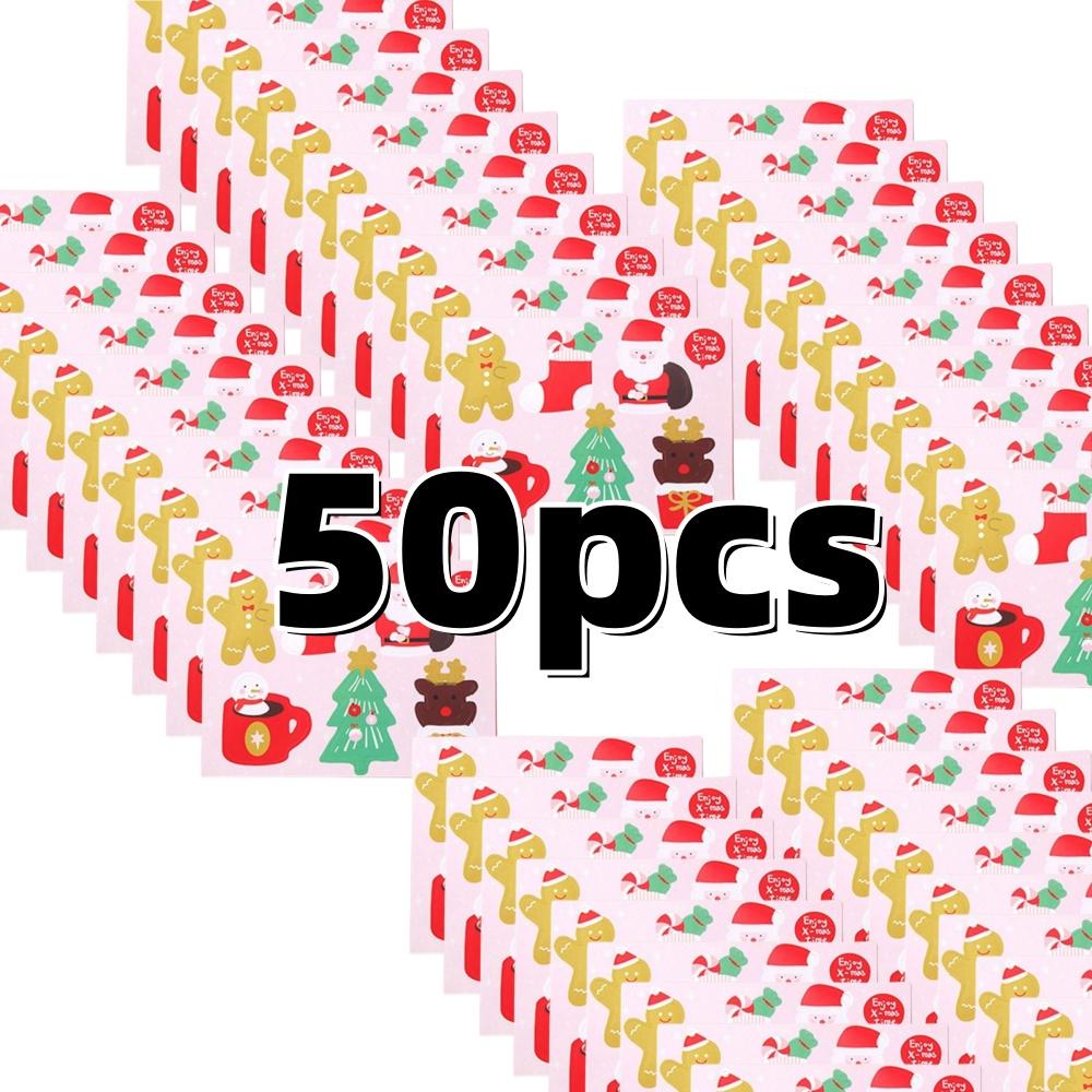 50 шт. Рождественские леденцы на бумажной открытке, очаровательный мультяшный Санта-Клаус, пряничный человечек, дизайн для подарочного пакета, набор для декора вечеринки