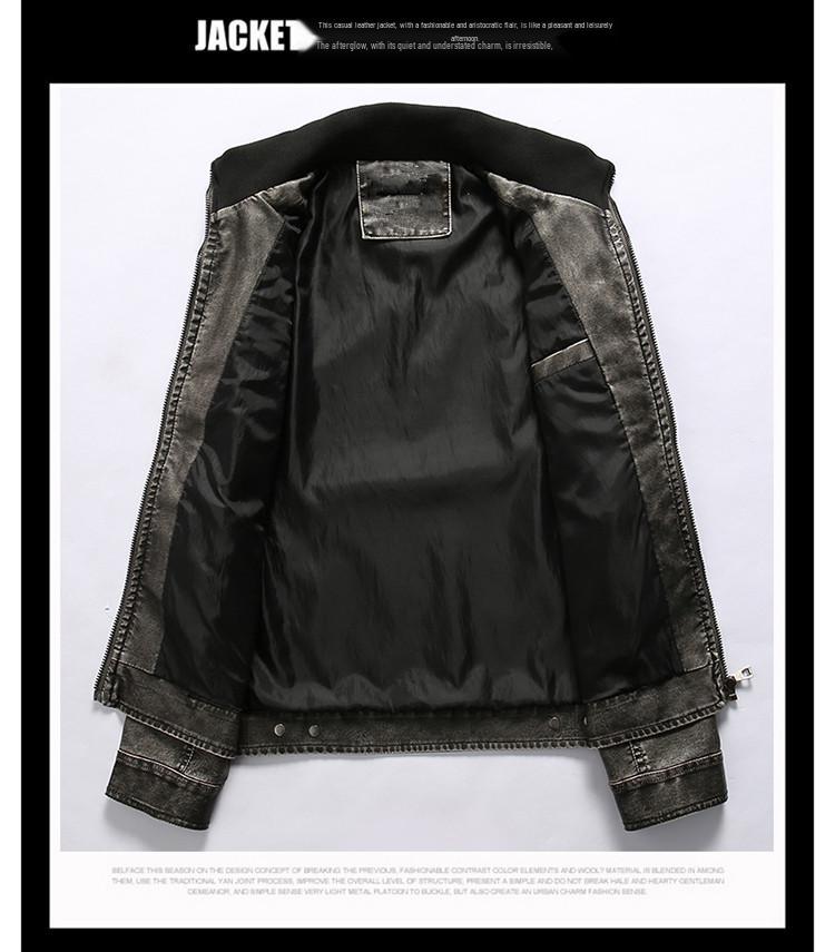 Black Youth Leather Jacket with Stand-up Collar & Side Seam Pockets