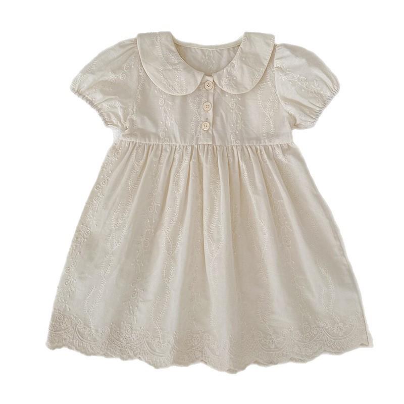 Girls Cotton Dress Sweet Embroidered Short Sleeve A-Line Princess Toddler Kids Casual Party Wear