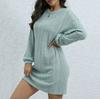 Women's Autumn And Winter Casual Fashion Long Sleeve Solid Color Round Neck Hip Cover Dress