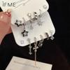 6 шт./компл. Y2K Star Heart Cross Hoop Серьги Комплект Циркон Серебряные Кисточки Серьги для Женщин Ювелирные Изделия Аксессуары