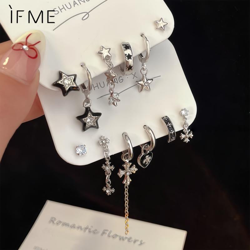 iF ME 6 шт./компл. Y2K Star Heart Cross Hoop Серьги Комплект Циркон Серебряные Кисточки Серьги для Женщин Ювелирные Изделия Аксессуары