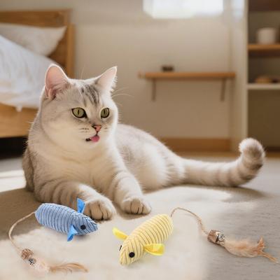 Игрушка-колокольчик для кошки с перьевым хвостом, колокольчиками, интерактивная игрушка-мышка, стимулирует охотничьи инстинкты, игрушка для кошки с длинным хвостом