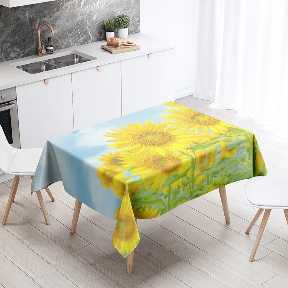 Sunflower Tablecloth Floral  Stain Resistant Waterproof Rectangular Kitchen Dining Table Home Decor