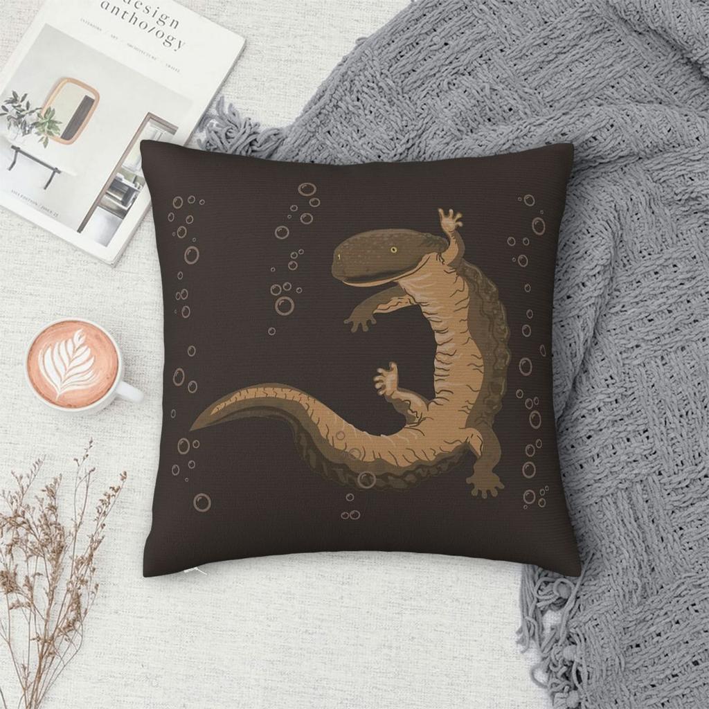 Hellbender Amphibian Square Pillowcase Polyester Linen Velvet Pattern Zip Throw Pillow Case Home Cushion Cover 45X45