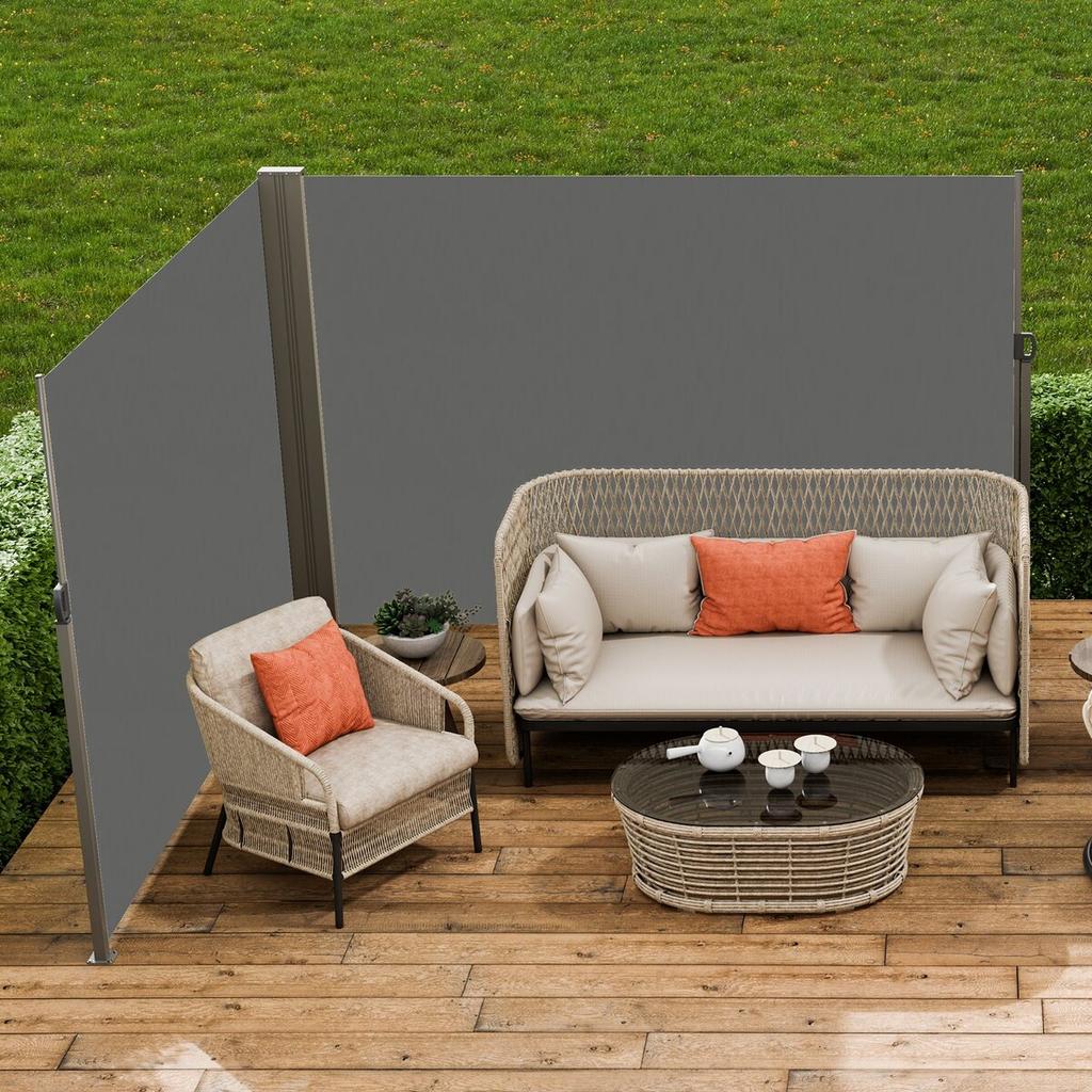 Retractable Side Awning, 79''x 236'' Outdoor Privacy Screen, 180g Polyester Water-proof Retractable Patio Screen, UV 30+ Room Divider Wind Screen for
