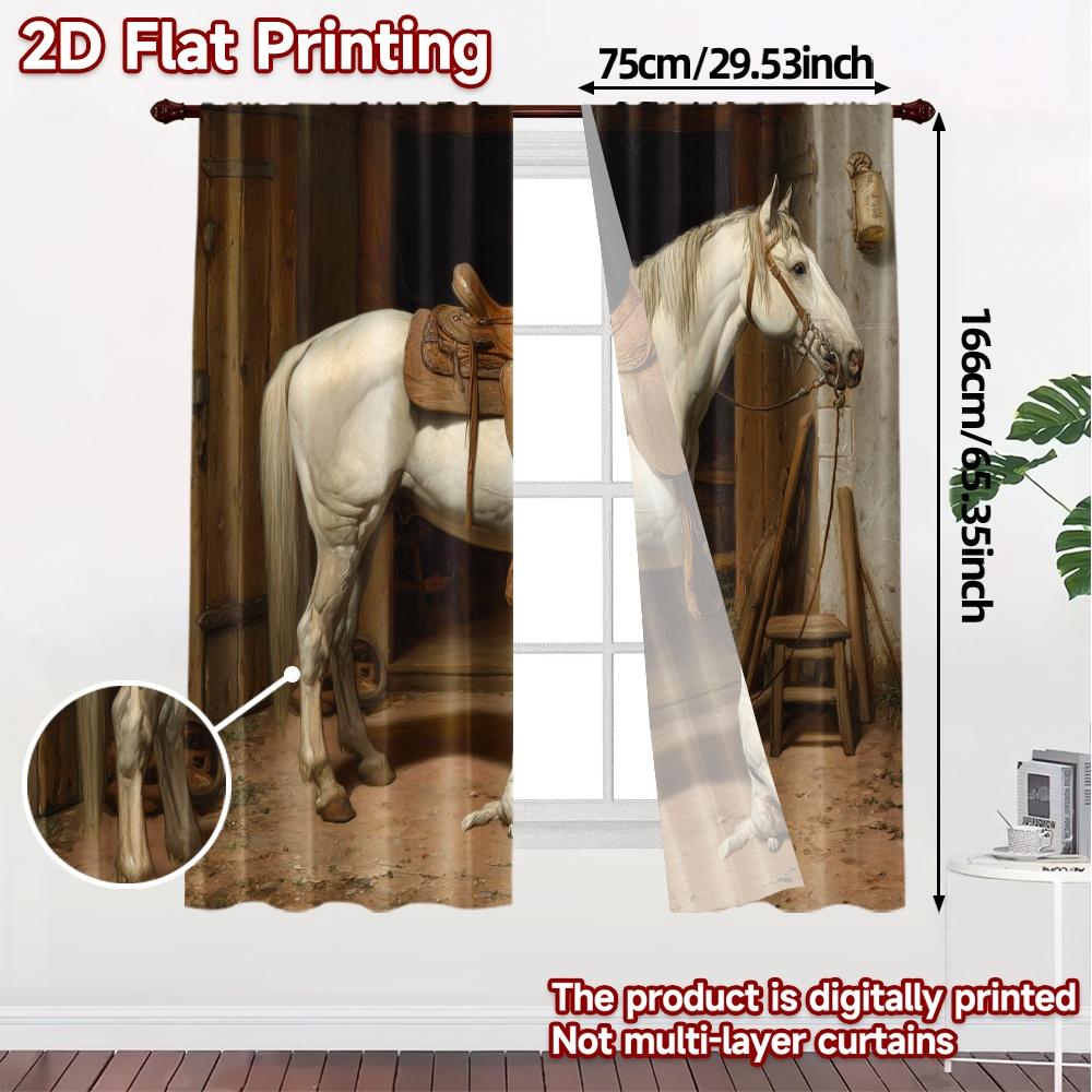 2pcs, 2D FLAT PRINTING Curtains (Without Rod) Stable Companions Chic Window Curtain Versatile Durable Polyester Curtains