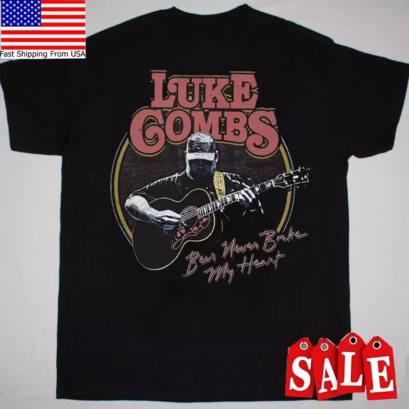 Новая футболка Luke Combs Beer Never Broke My Heart Подарок для фанатов Унисекс S-5XL Футболка JJ320 Унисекс Футболка